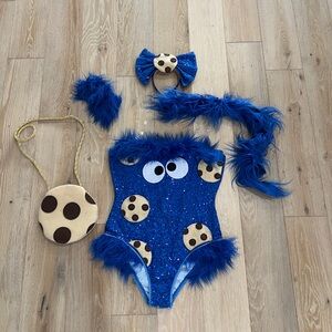 Women’s sexy Blue Cookie Monster Costume Set size large